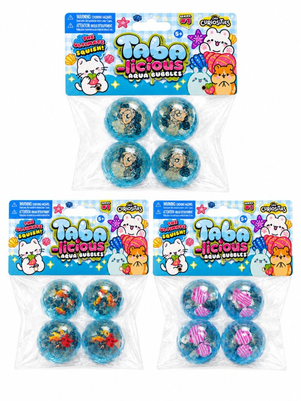 ORB CURIOSITIES 3 PACK TABA-LICIOUS AQUA BUBBLES FISH SQUISHY SQUEEZE TOY NEW